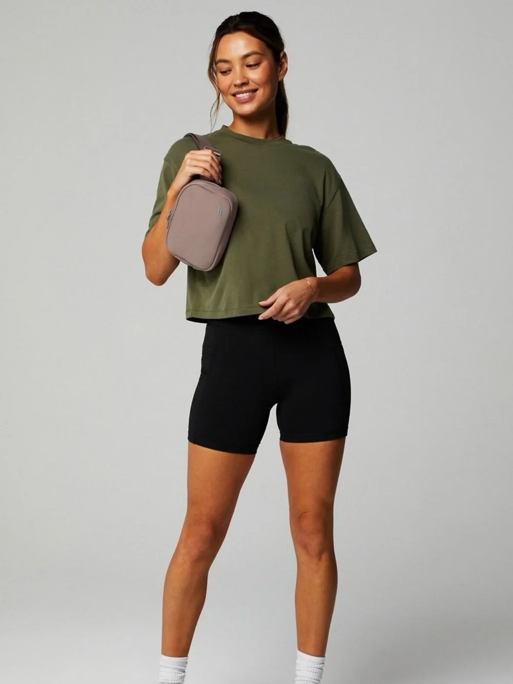 Fabletics XXL Utility Green 100% Cotton Boxy Tee